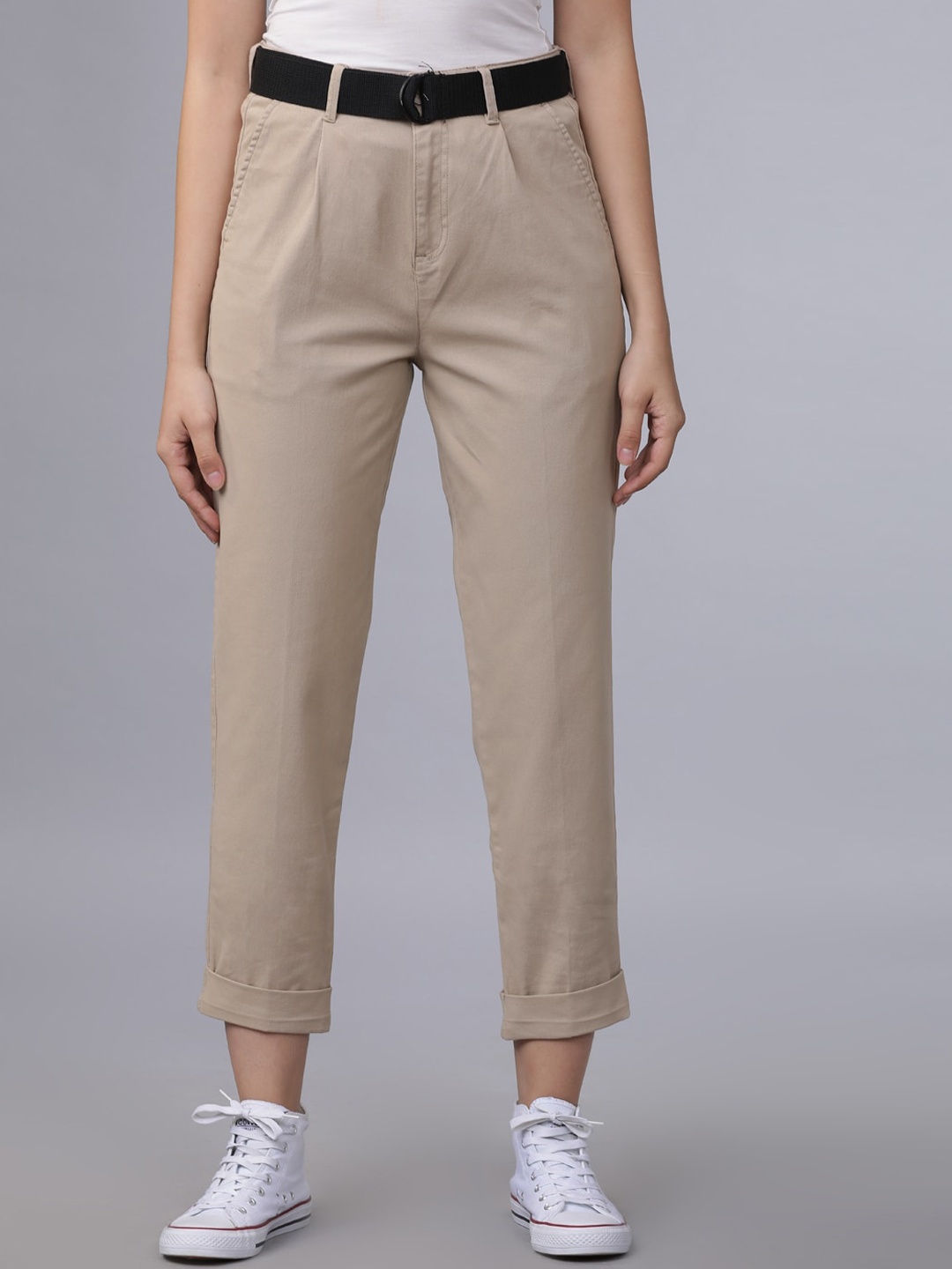 

Tokyo Talkies Women Beige Regular Fit Solid Regular Trousers