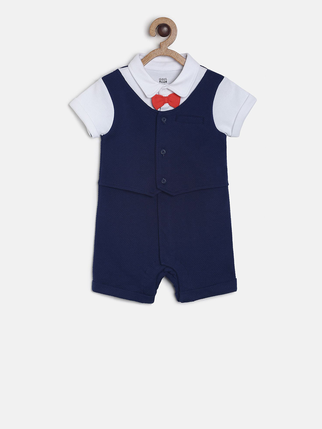 

MINI KLUB Infant Boys Navy Blue & White Colourblocked Romper