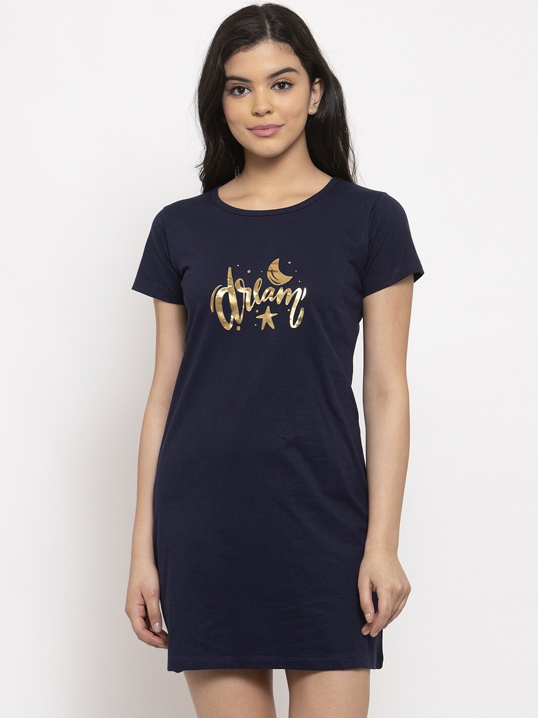 

Claura Navy Blue Pure Cotton Printed Nightdress