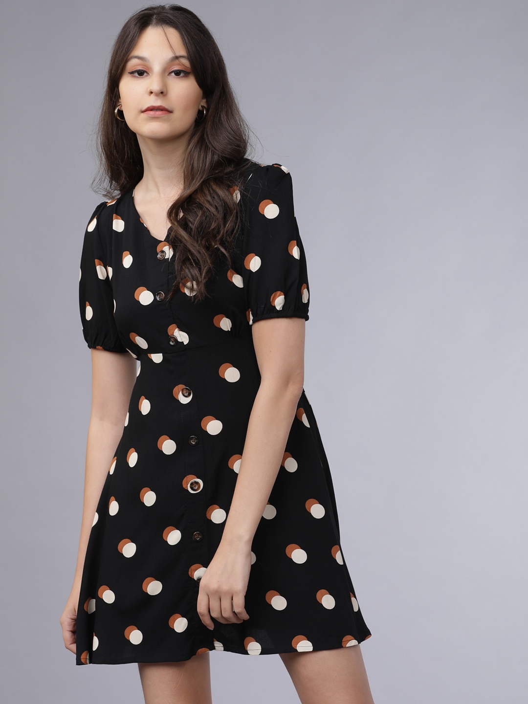 

Tokyo Talkies Women Black Polka Dots Print Fit and Flare Dress