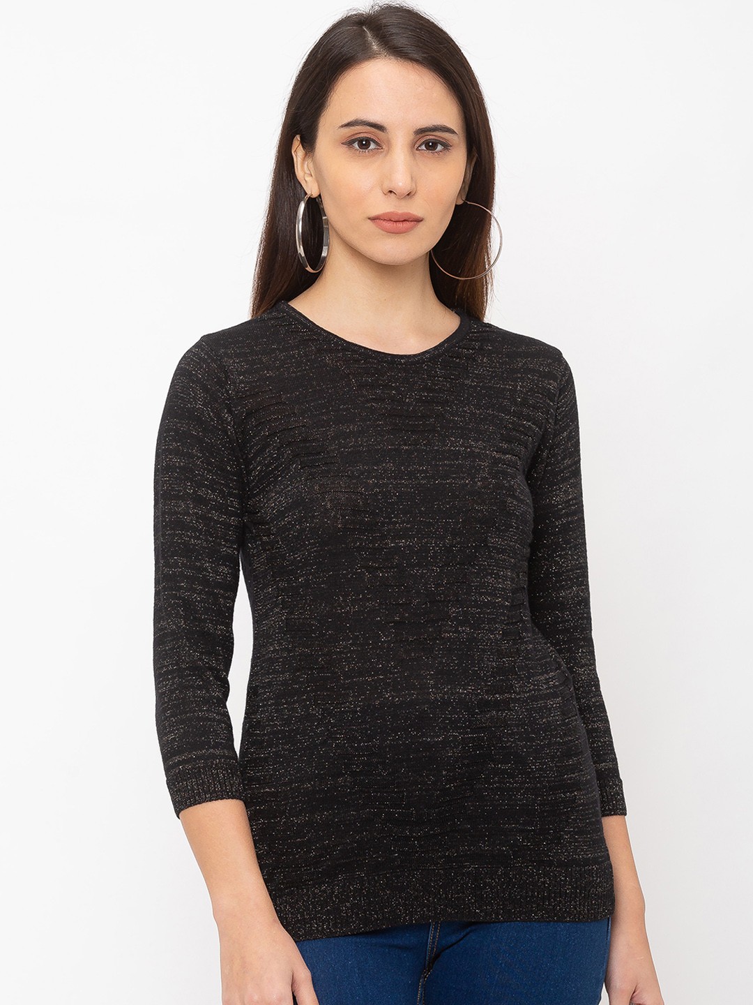 

Globus Women Charcoal Grey Self Design Pure Cotton Top