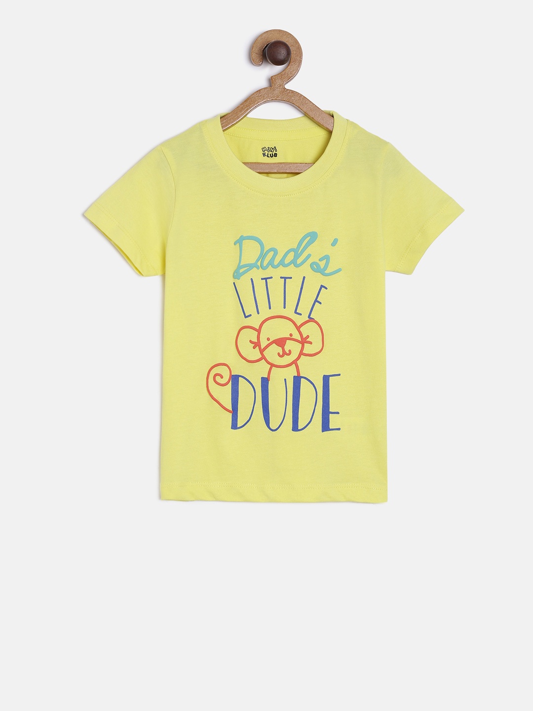 

MINI KLUB Boys Yellow Printed Round Neck Pure Cotton T-shirt