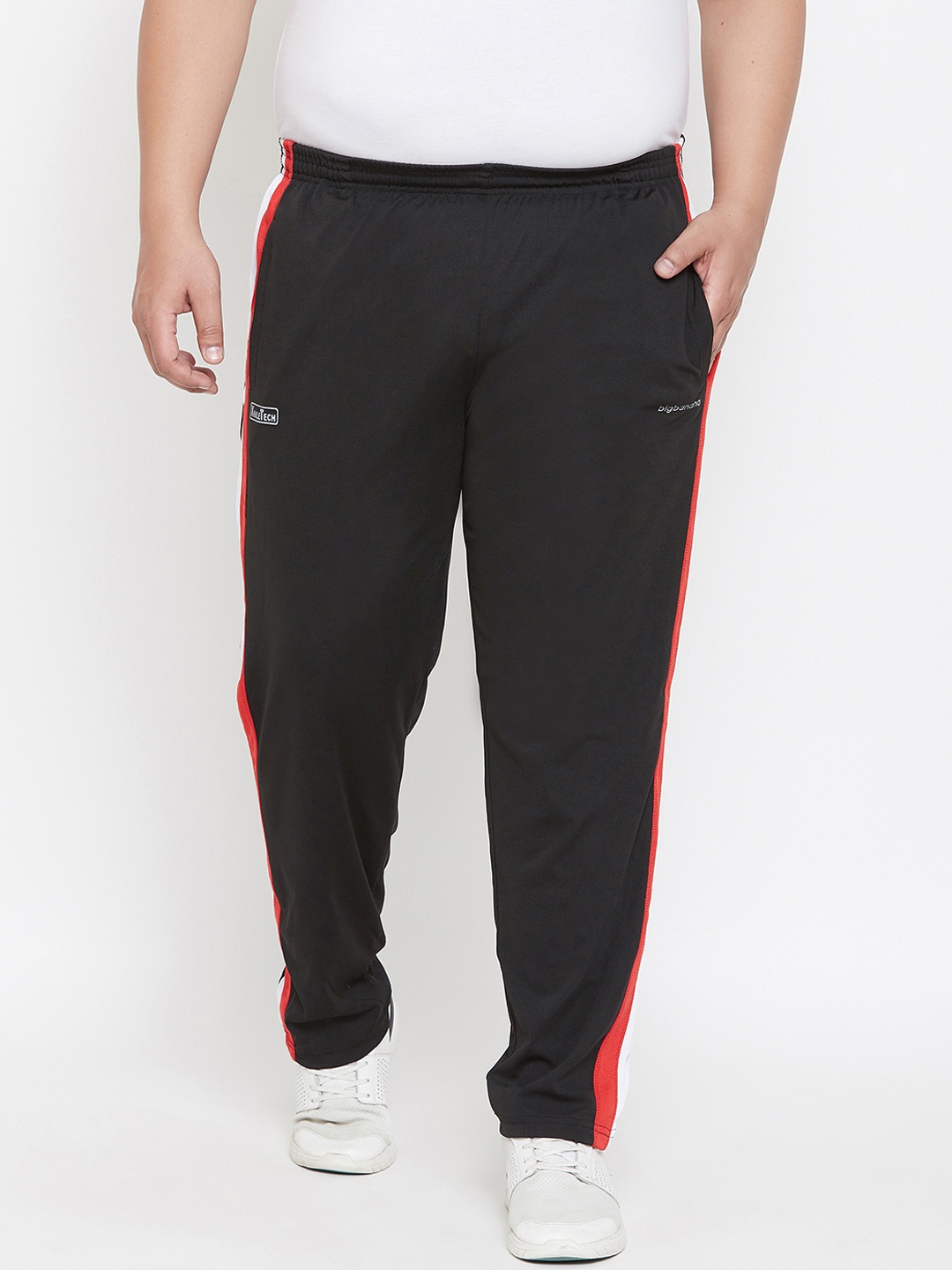 

bigbanana Plus Size Men Black White Colourblocked Straight-Fit Track Pants