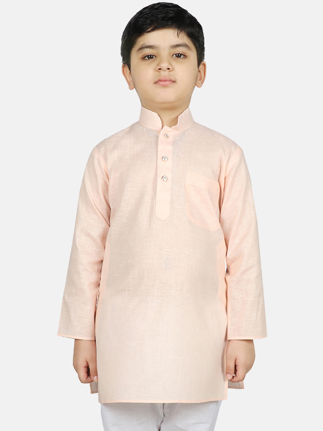 SG YUVRAJ Boys Peach-Coloured Woven Design Straight Kurta