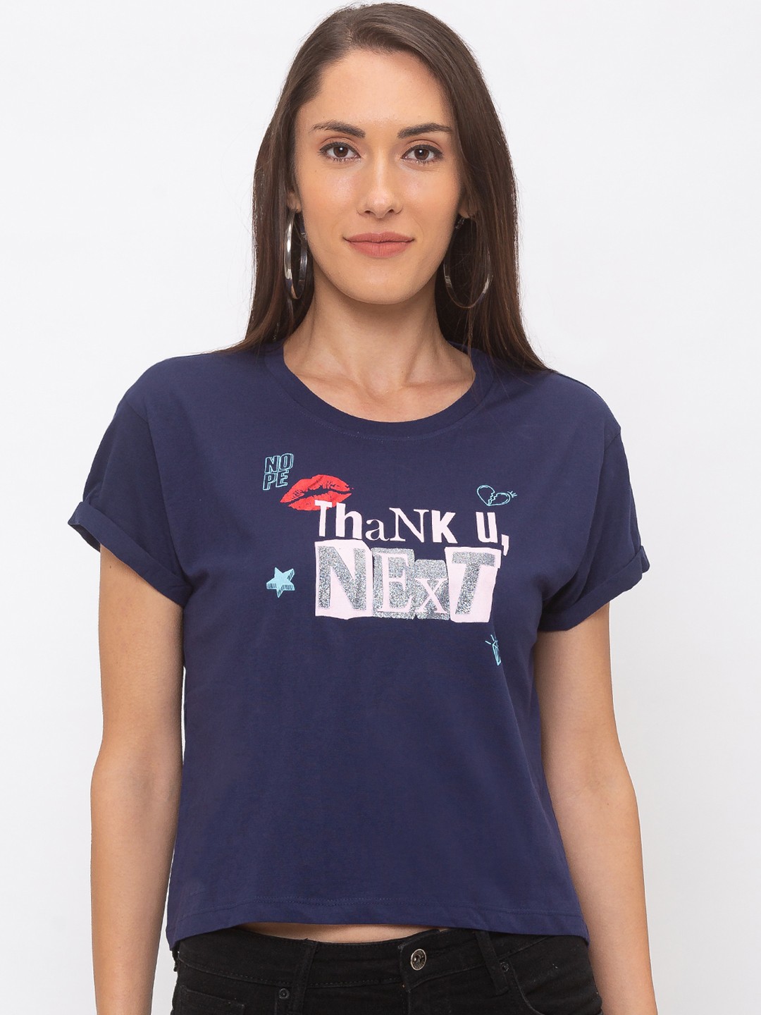 

Globus Women Navy Blue Printed Round Neck T-shirt