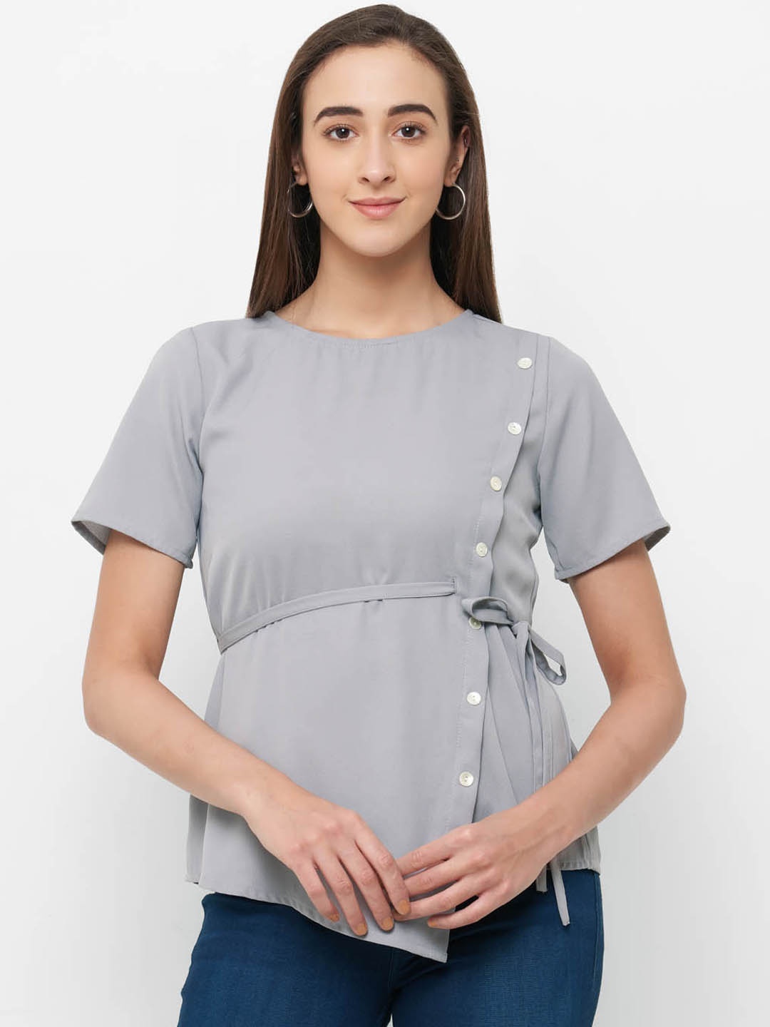 

109F Women Grey Solid Top