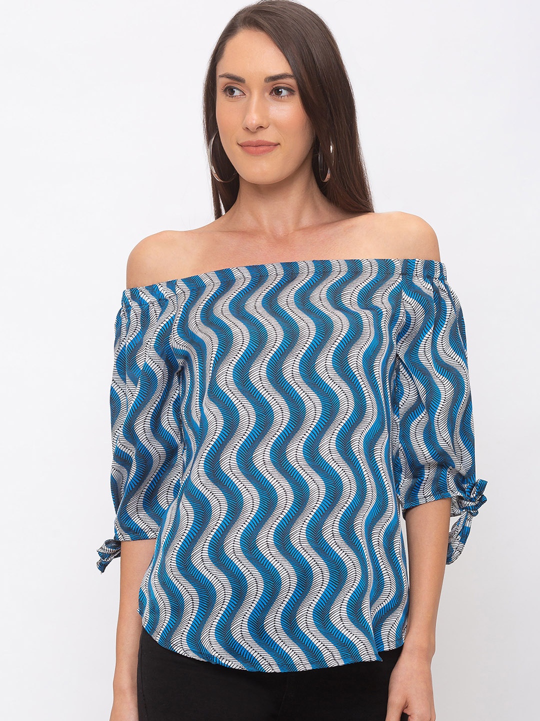 

Globus Women Blue Printed Bardot Top