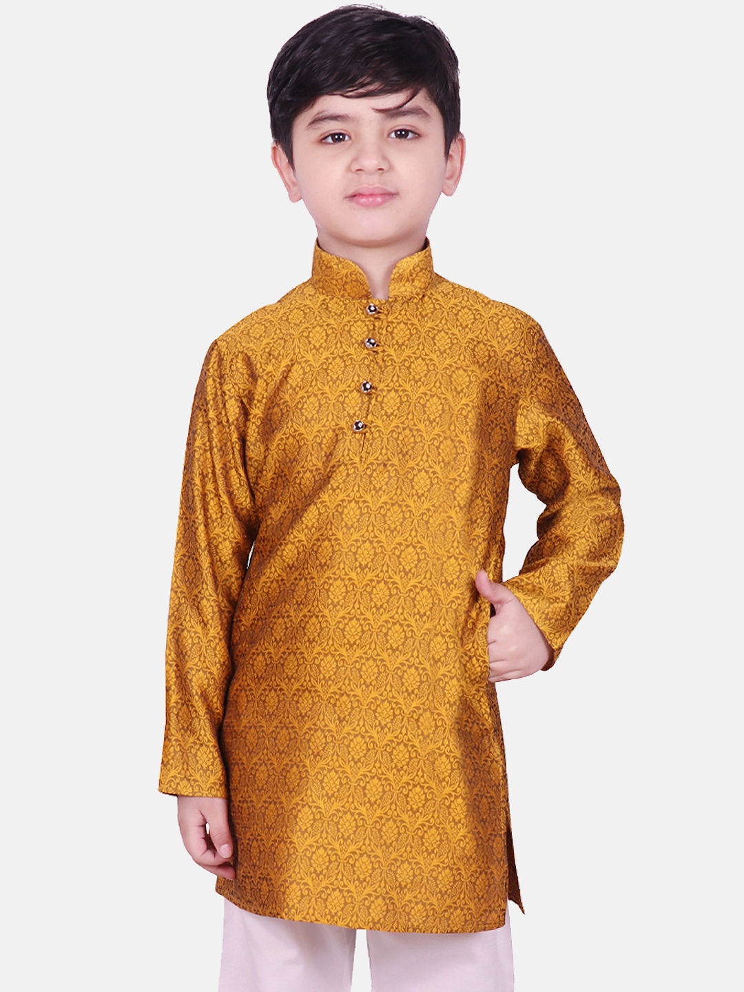 

SG YUVRAJ Boys Yellow Woven Design Straight Kurta