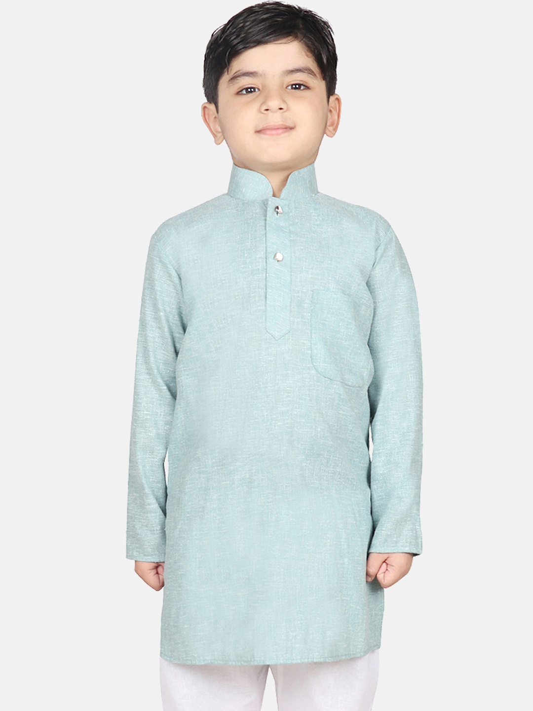 

SG YUVRAJ Boys Turquoise Blue Woven Design Straight Kurta
