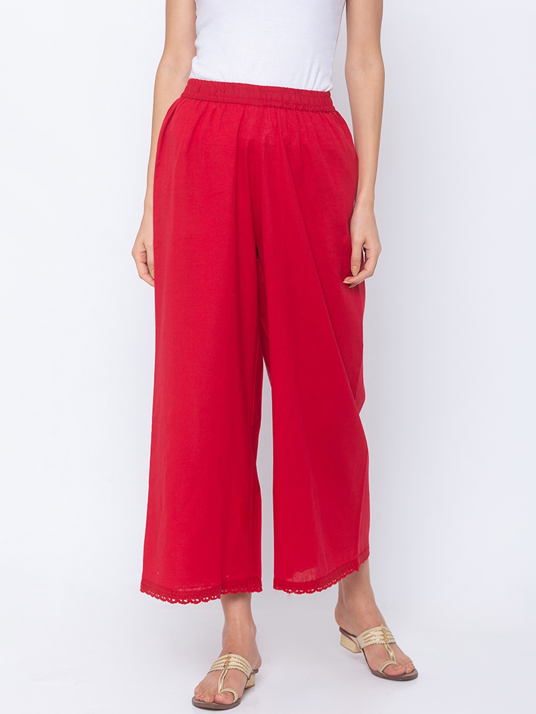 

Globus Women Red Regular Fit Solid Parallel Trousers
