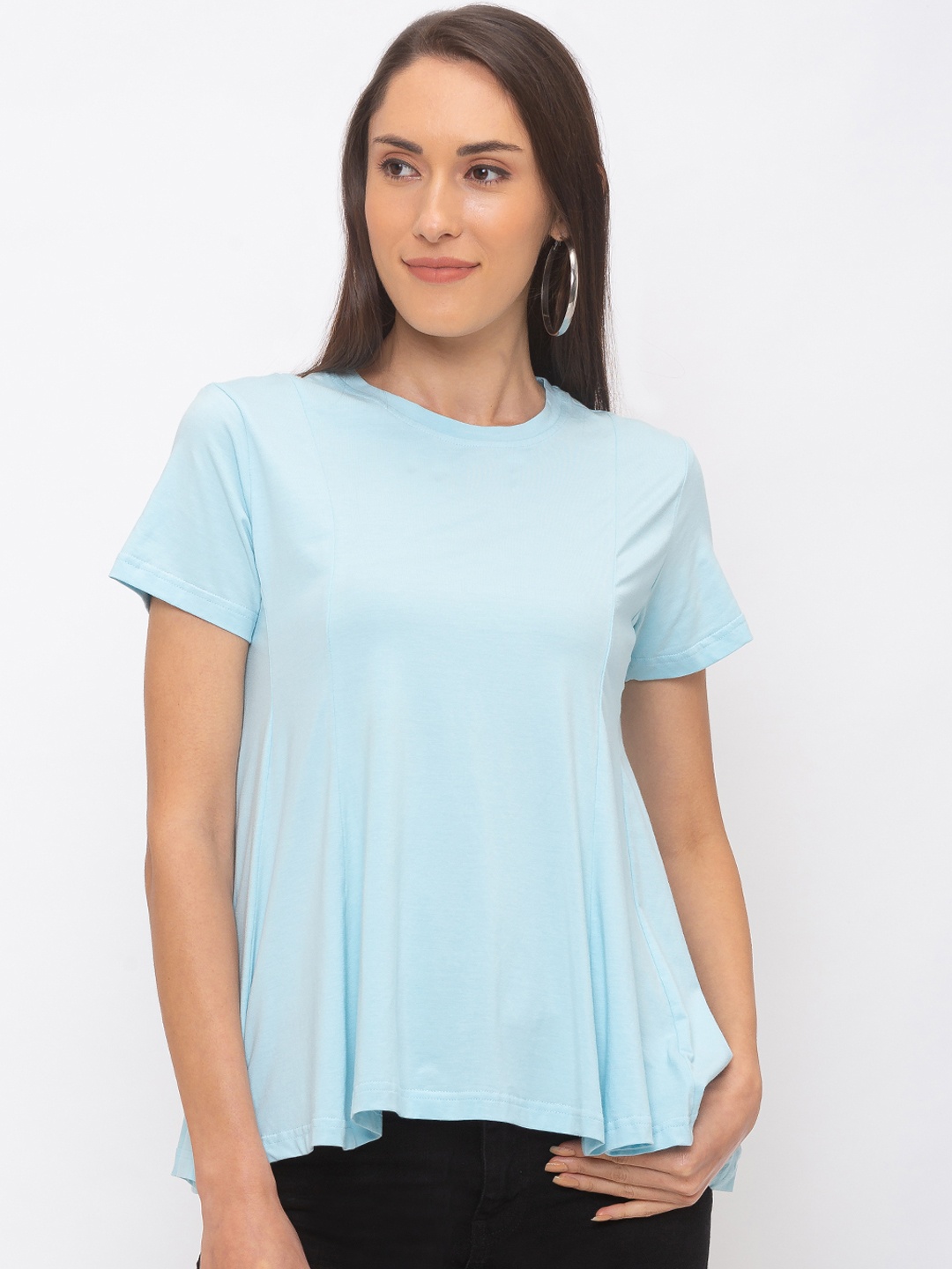 

Globus Women Blue Solid Pure Cotton Top