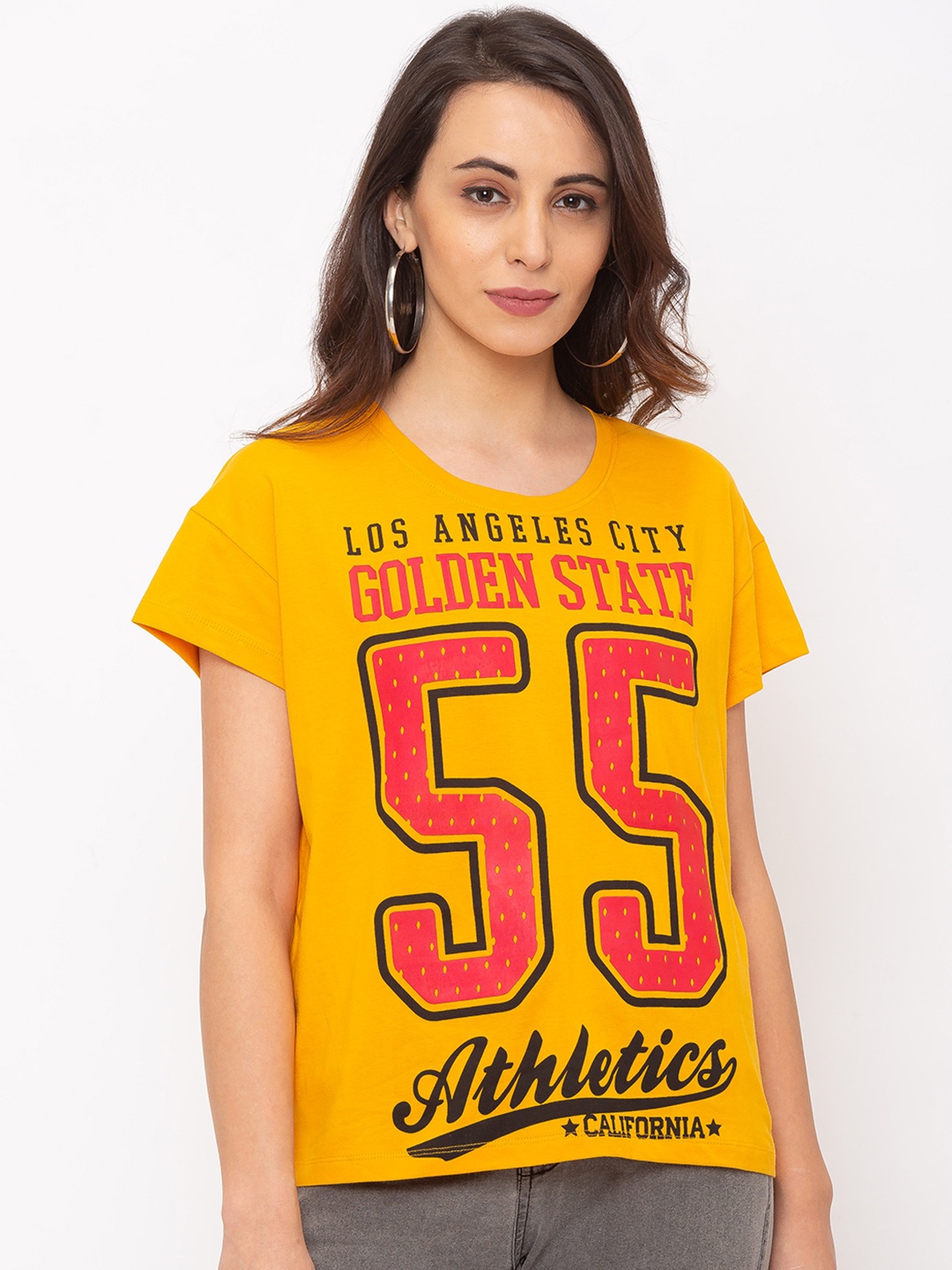 

Globus Women Yellow Printed Round Neck T-shirt