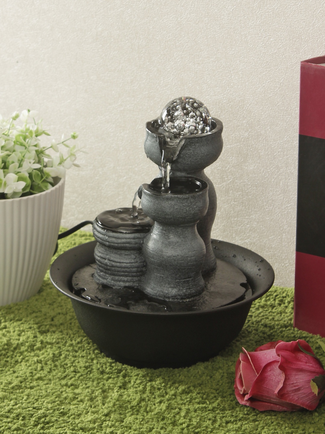 

HomeTown Black & Grey Power Operated Modern Rolling Ball Fountain
