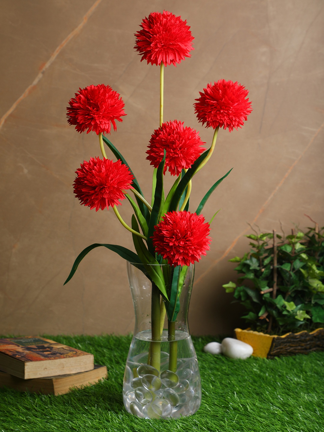 

PolliNation Set Of 2 Red & Green Decorative Artificial BallMum Flower Stems