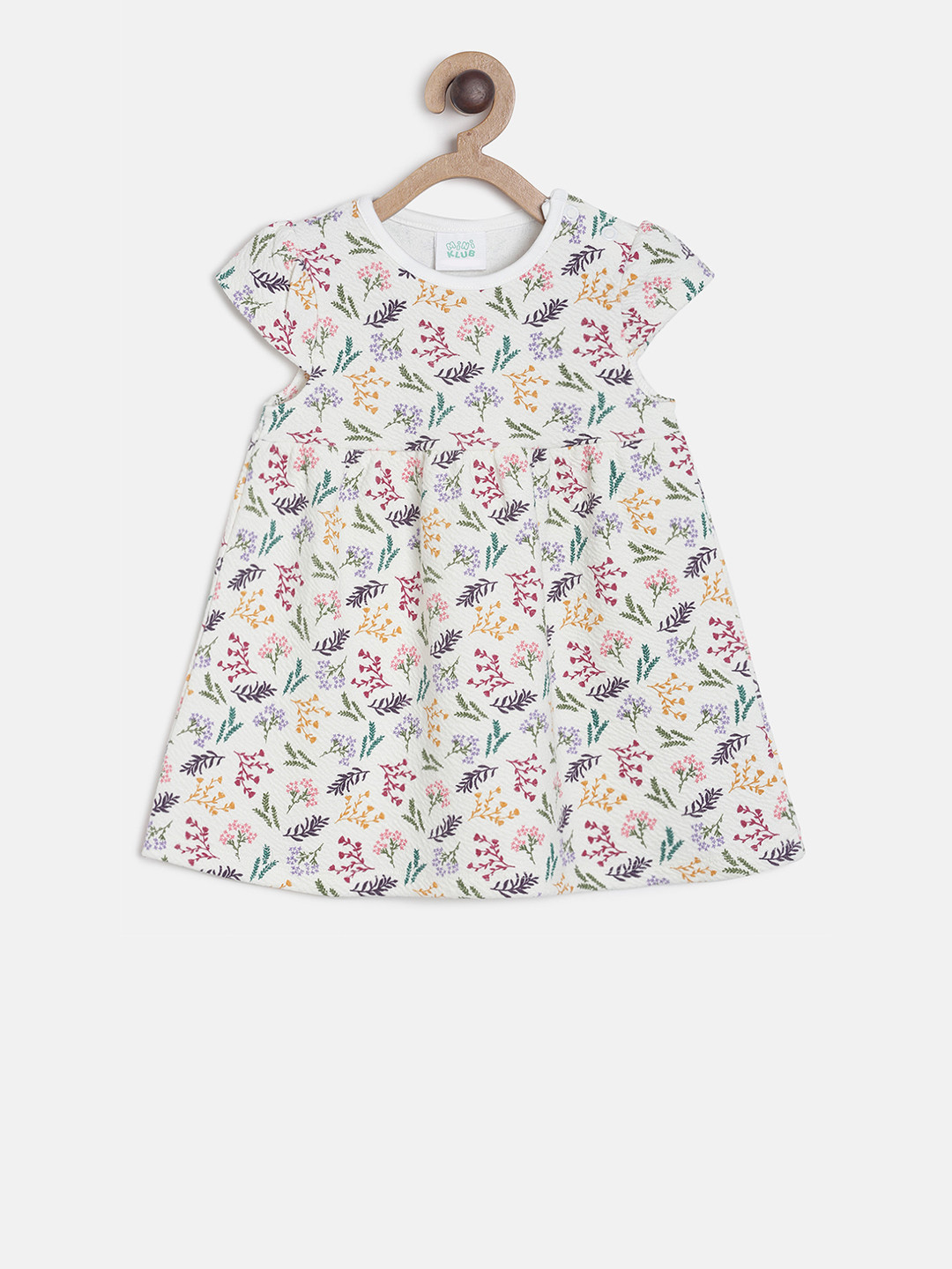 

MINI KLUB Girls White & Green Printed A-Line Dress