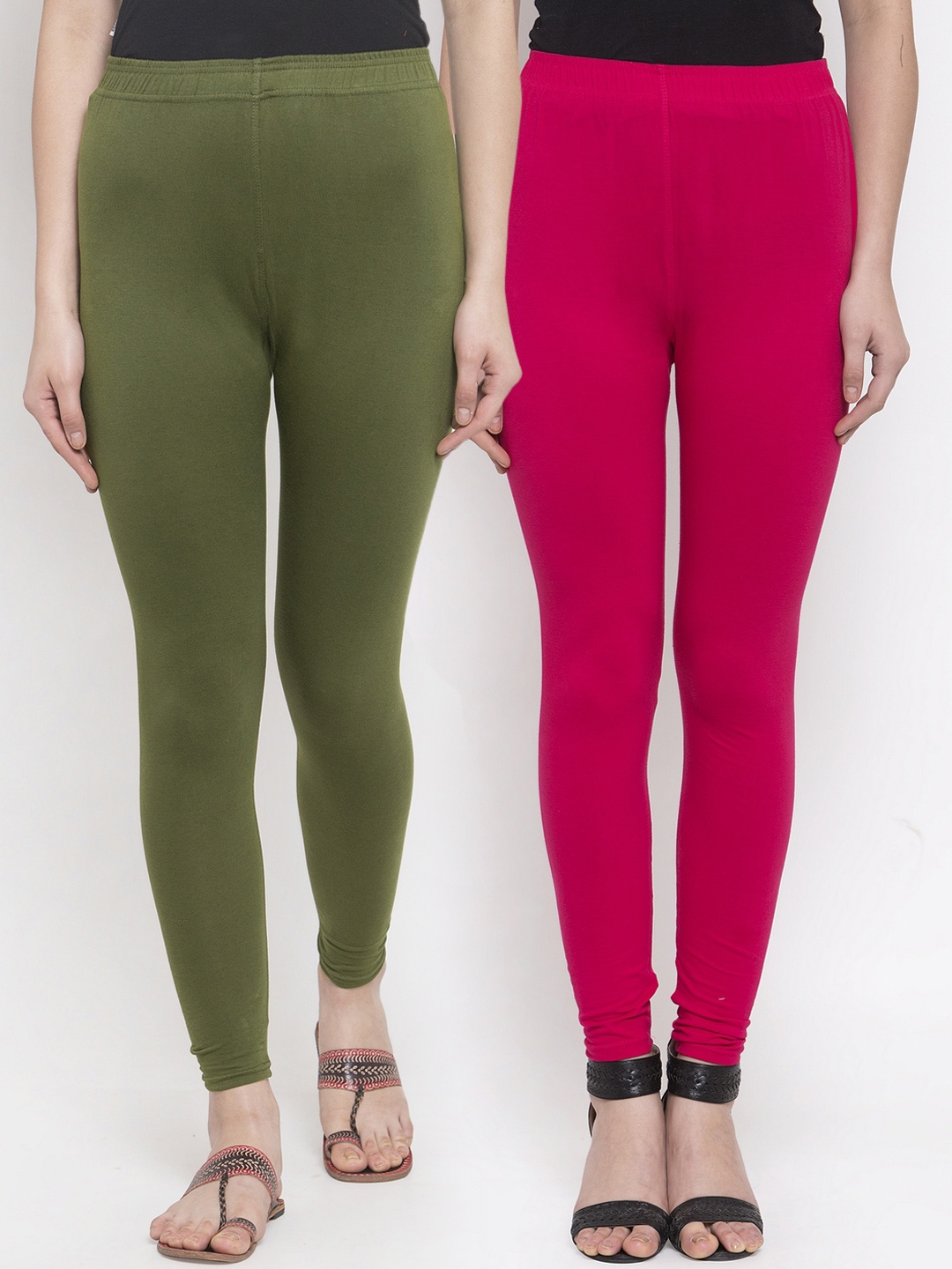 

TAG 7 Women Pack Of 2 Solid Ankle-Length Leggings, Olive