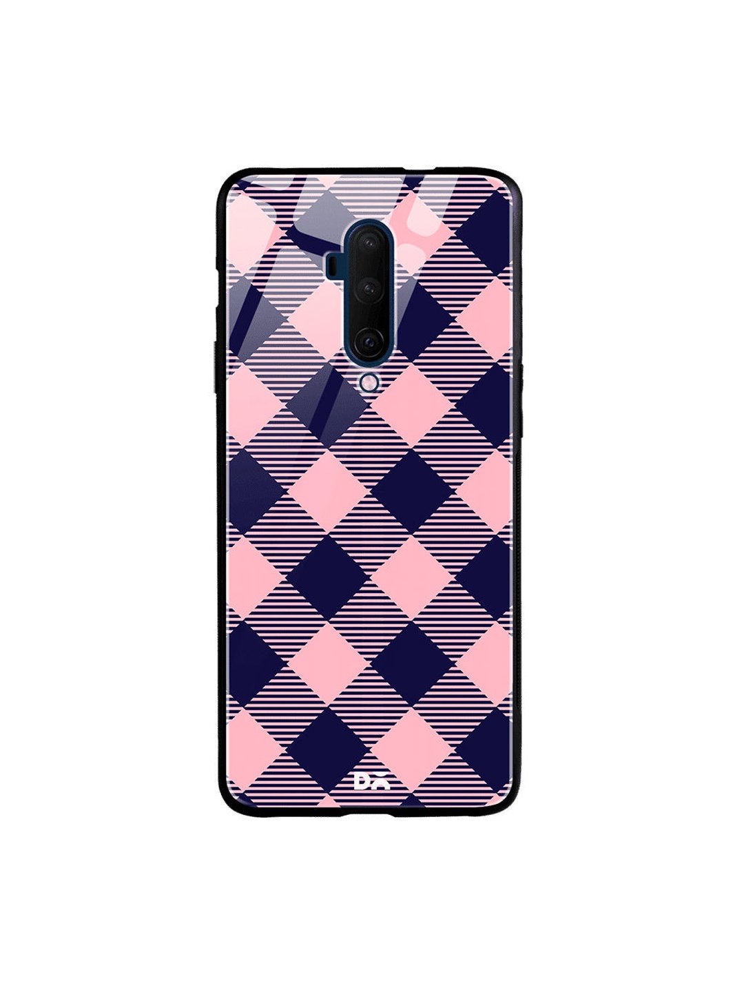 

DailyObjects Pink & Blue Small Static Bubblrgum Checks OnePlus 7T Pro Glass Case