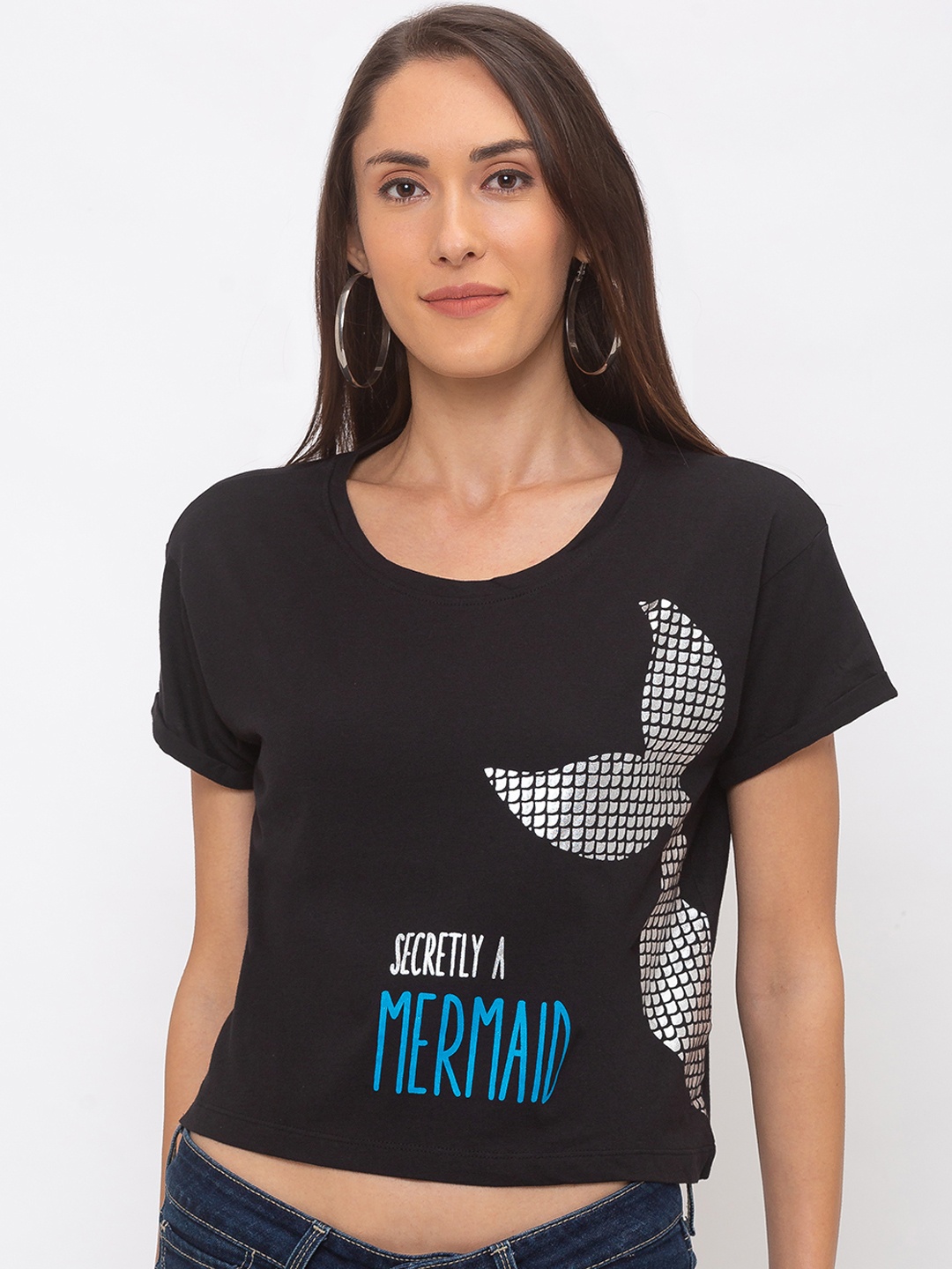 

Globus Women Black Printed Round Neck T-shirt