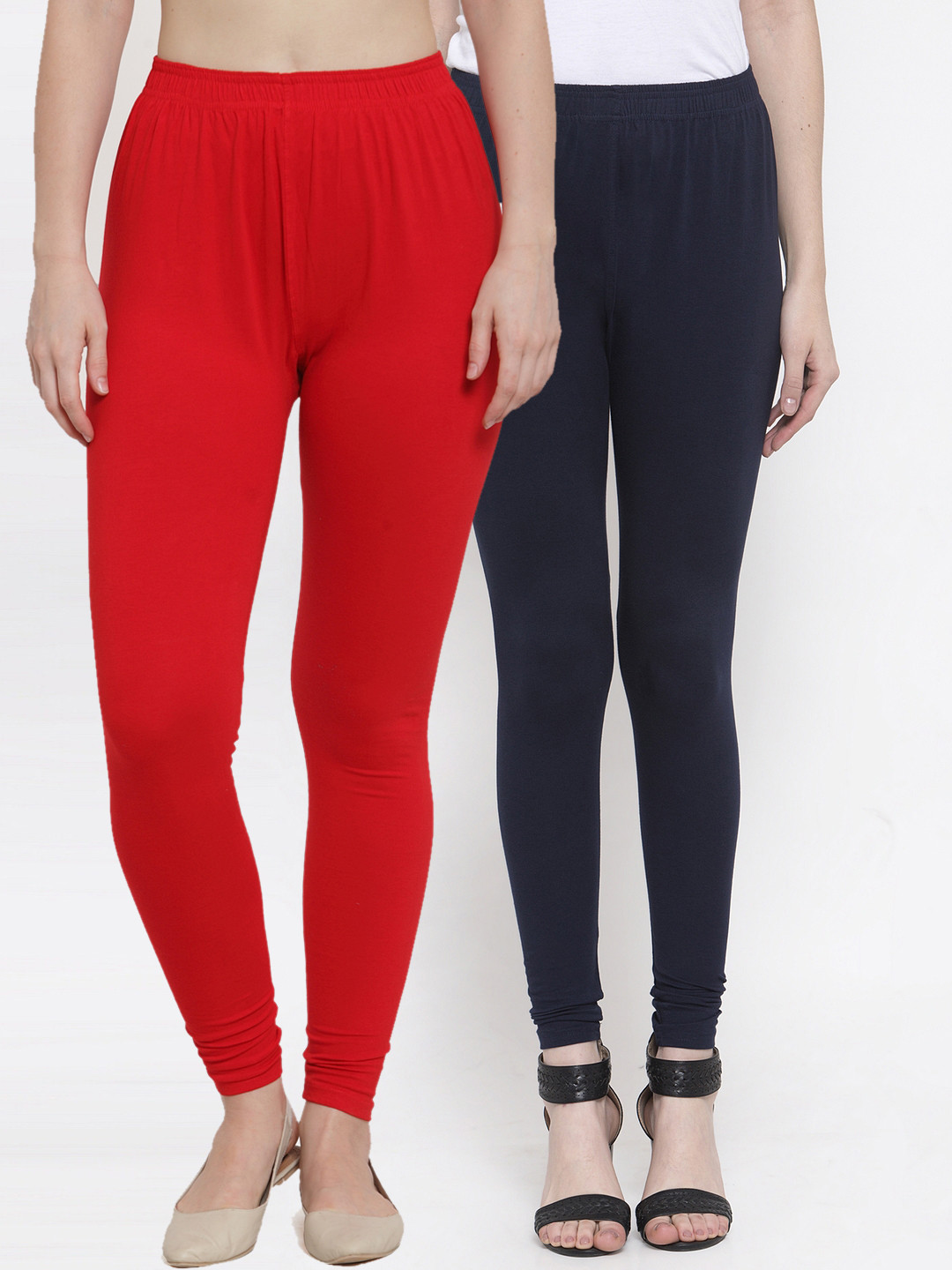 

TAG 7 Women Pack Of 2 Solid Churidar-Length Leggings, Red