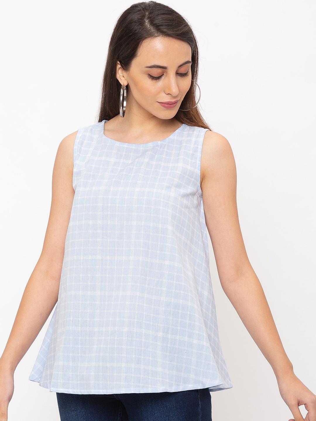 

Globus Women Blue Checked A-Line Top