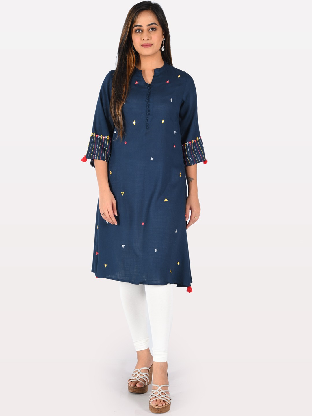 

Neerus Women Navy Blue Solid Straight Kurta