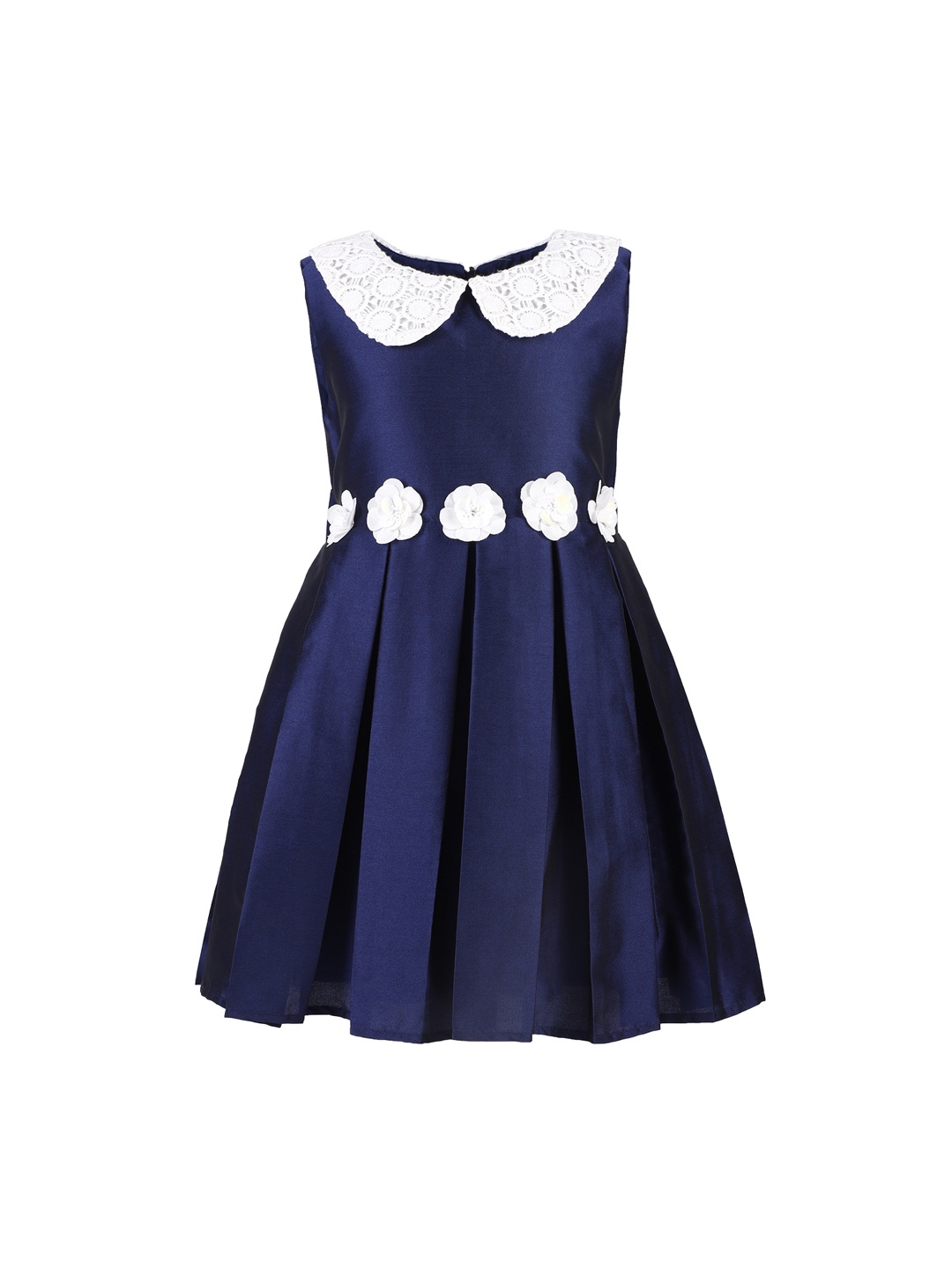 

A Little Fable Girls Navy Blue & White Solid Fit and Flare Dress