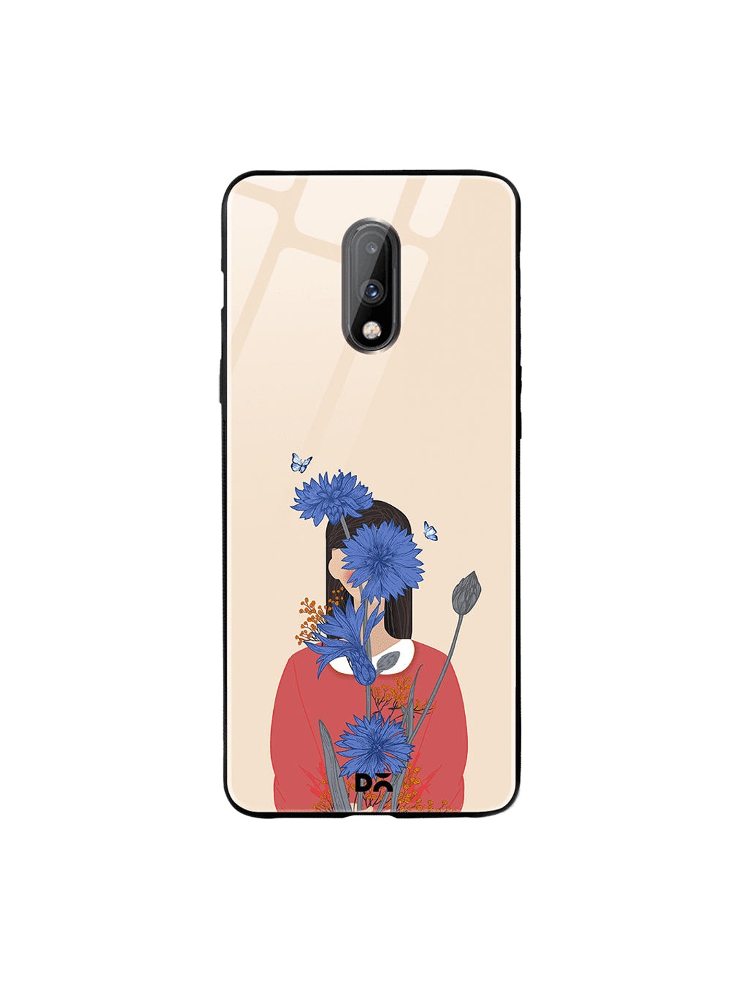 

DailyObjects Cream-Coloured & Red Cornflower Blue Blooms OnePlus 7 Glass Case