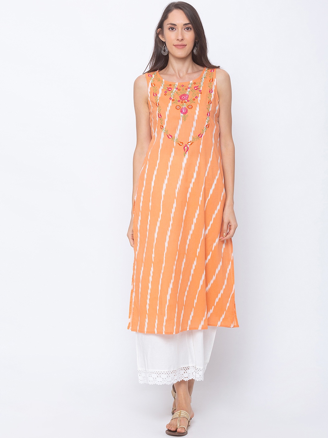 

Globus Women Orange Printed A-Line Kurta