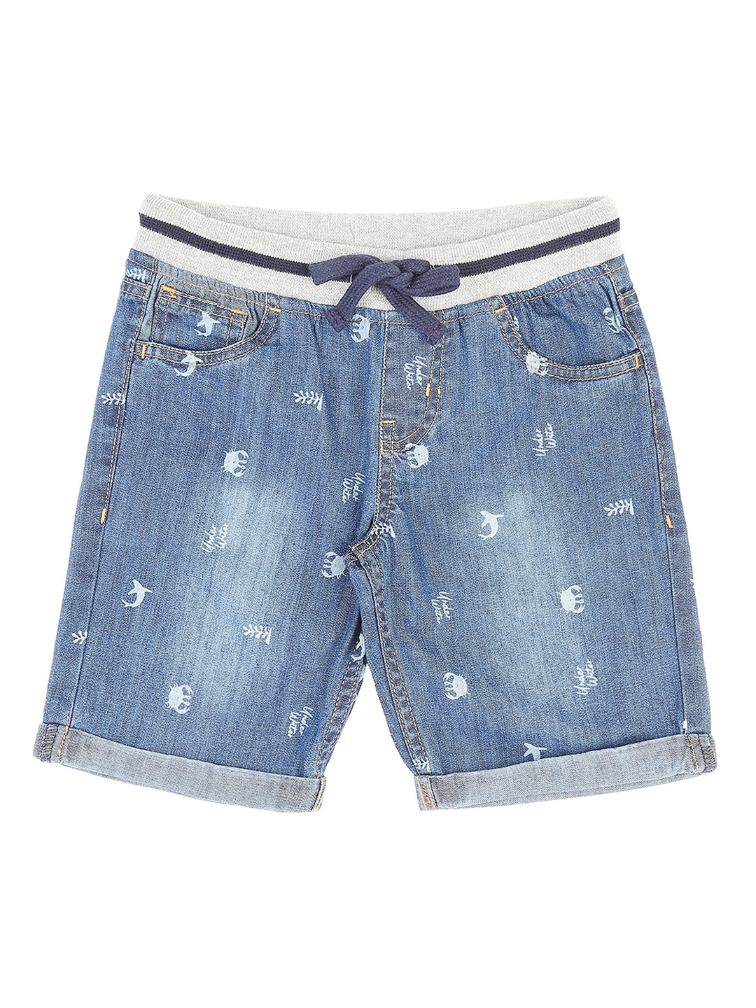 

Pantaloons Junior Boys Blue & White Printed Regular Fit Denim Shorts
