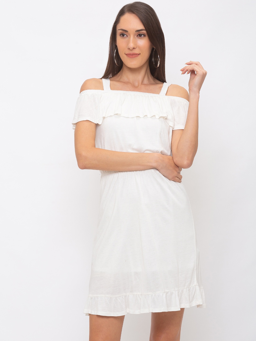 

Globus Women White Solid Fit and Flare Dress
