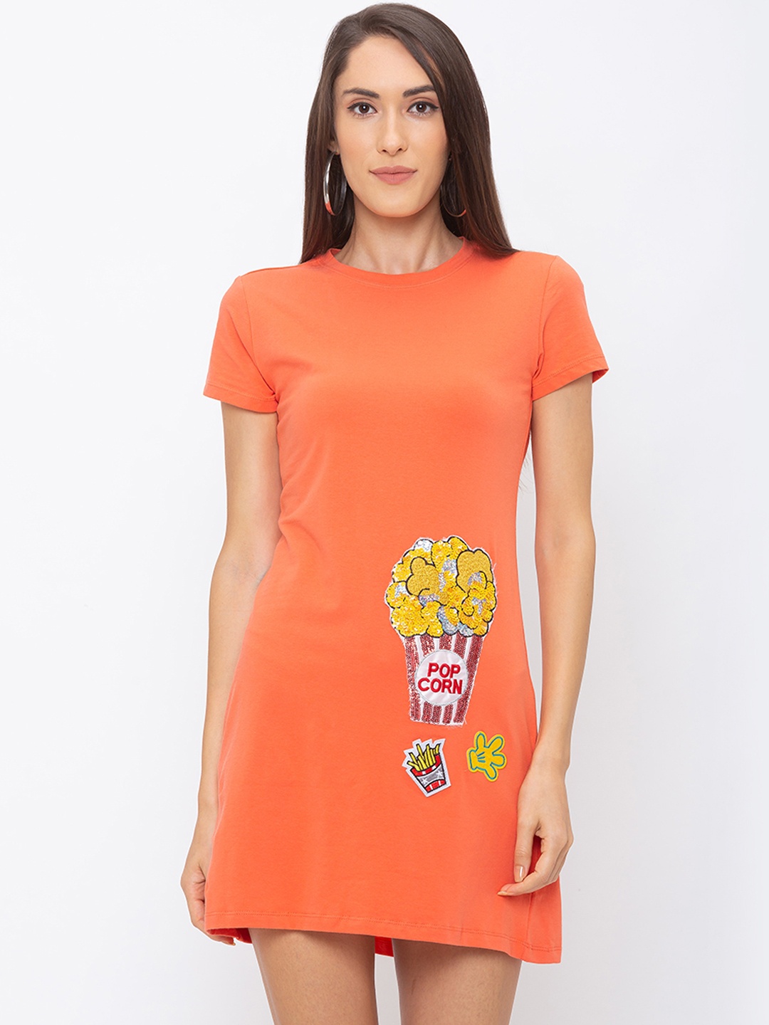 

Globus Women Orange Solid T-shirt Dress