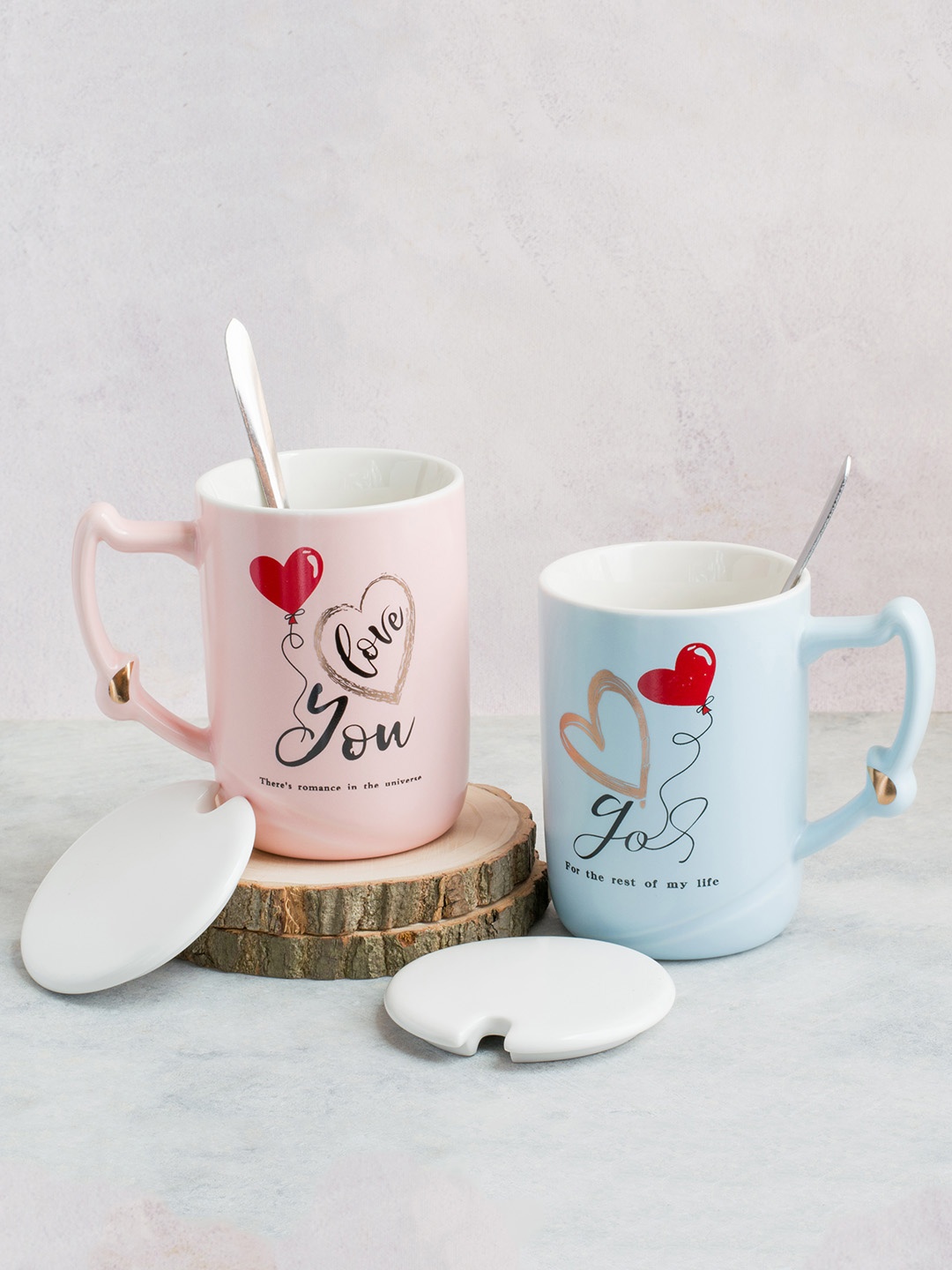 

Art Street Set Of 2 Love You Printed Ceramic Coffee Mugs, Blue