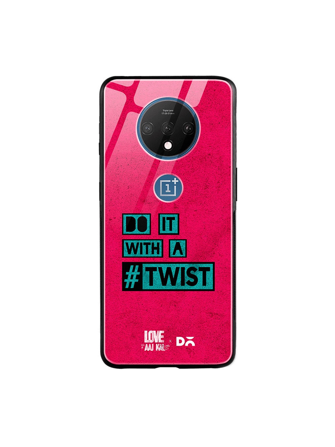 

DailyObjects Pink & Teal Green Love Twist OnePlus 7T Glass Case