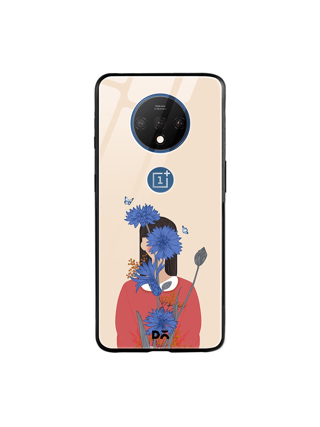 

DailyObjects Cream-Coloured & Red Cornflower Blue Blooms OnePlus 7T Glass Case
