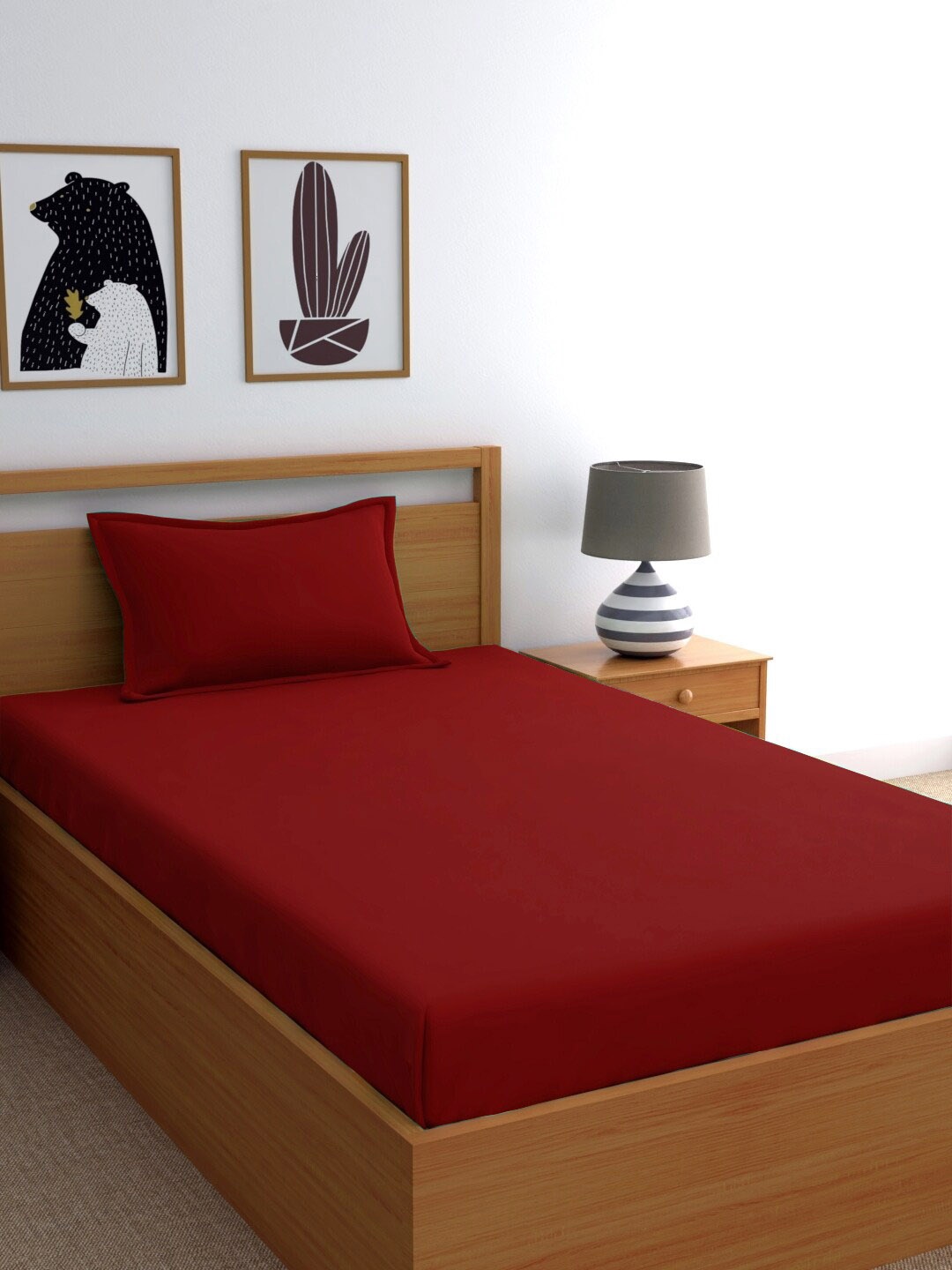 

Home Ecstasy Maroon Solid 160 TC Cotton 1 Single Bedsheet with 1 Pillow Covers