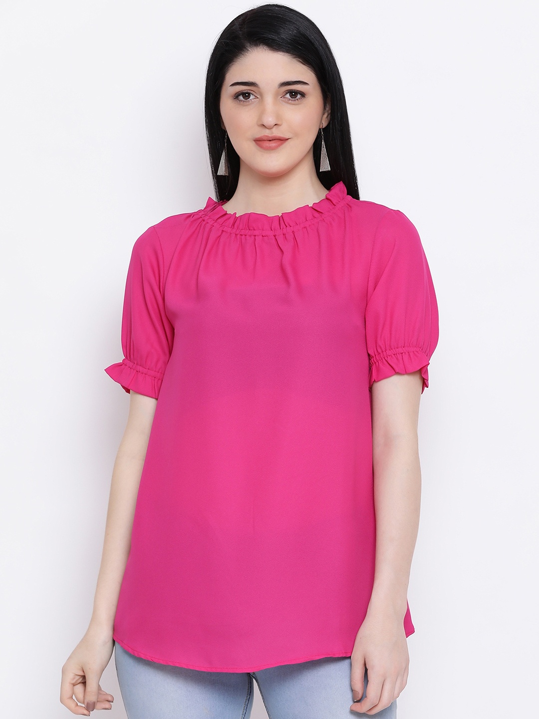 

Oxolloxo Women Pink Solid A-Line Top
