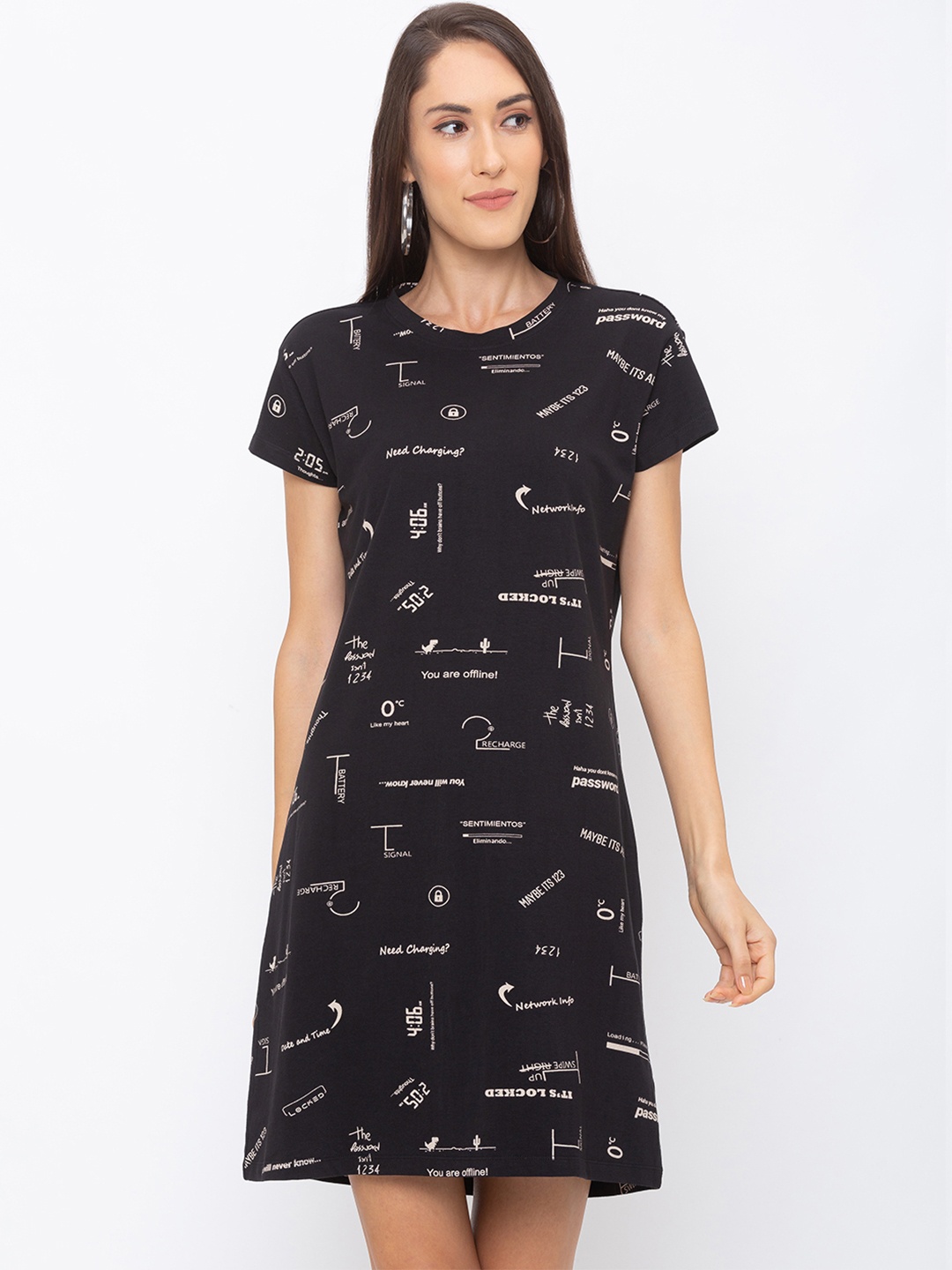 

Globus Women Black & Off-White Printed T-shirt Dress