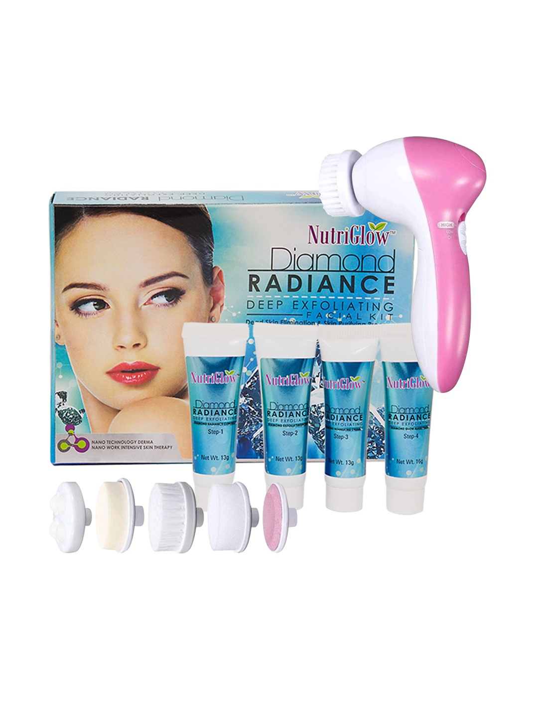 

NutriGlow Set of 2 Diamond Radiance Facial Kit & 5 in 1 Portable Face Massager, Multi
