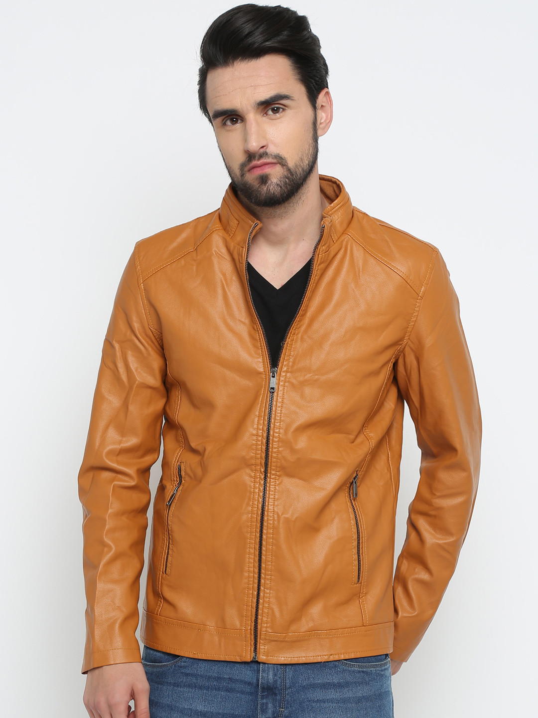 

SHOWOFF Men Tan Brown Solid Lightweight Biker Jacket