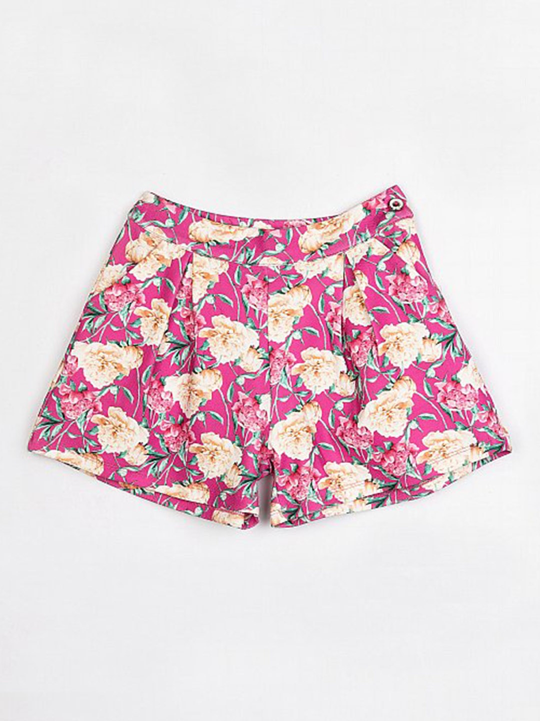

Peppermint Girls Pink & Green Floral Printed Regular Fit Hot Pants