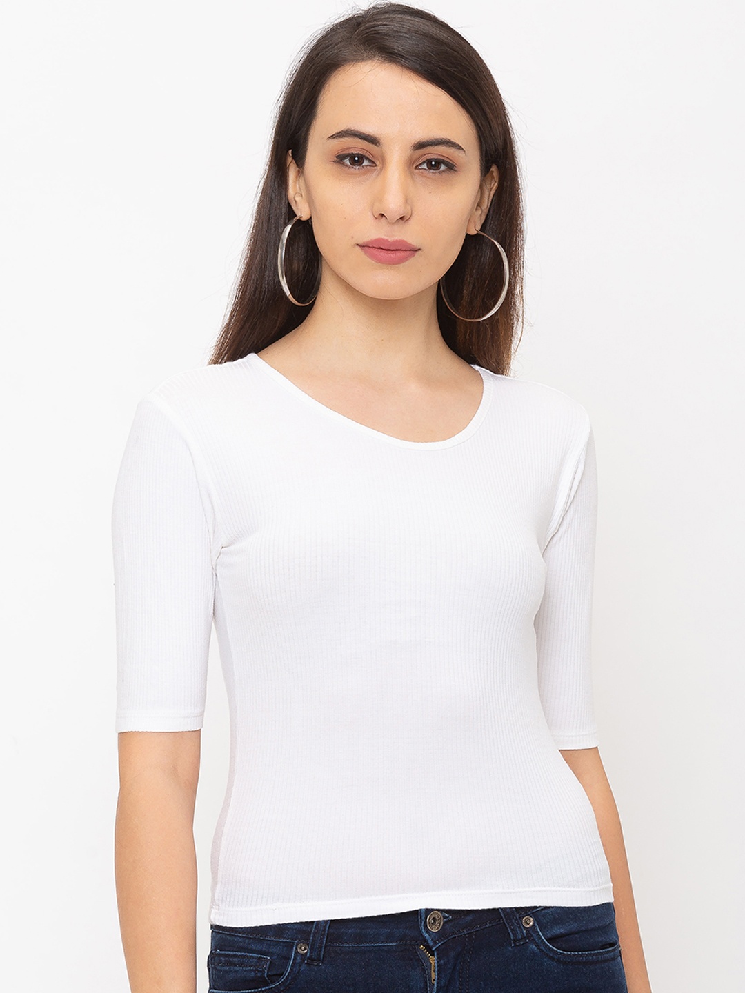 

Globus Women White Solid Corduroy Top