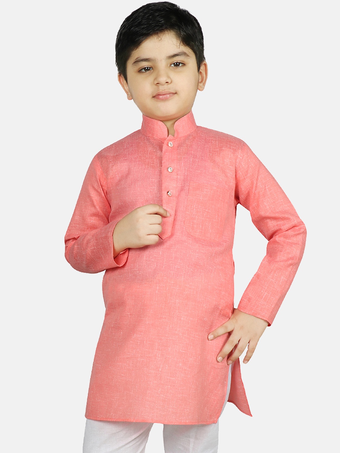 SG YUVRAJ Boys Pink Solid Straight Kurta