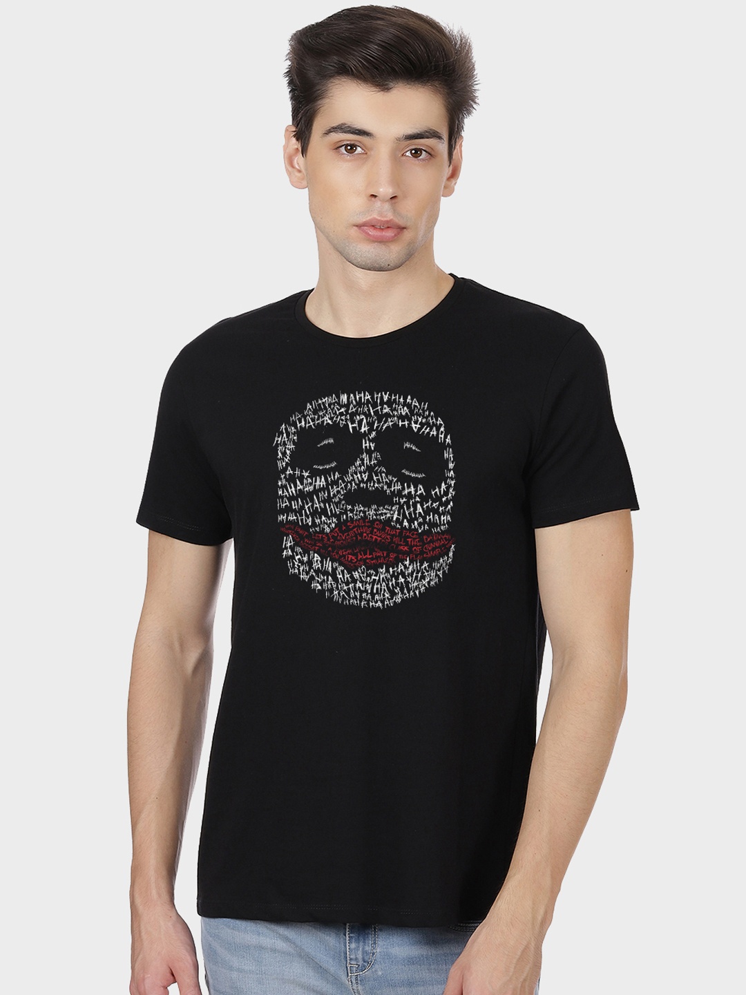 

Free Authority Men Black Joker Printed Round Neck Pure Cotton T-shirt