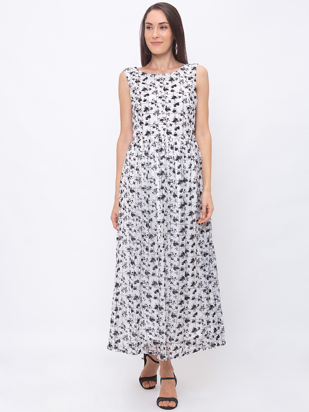 

Globus Women White & Black Floral Printed Maxi Dress