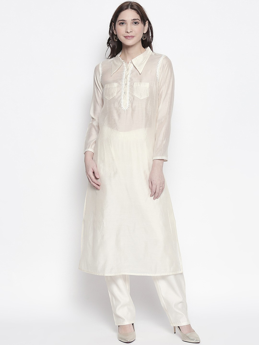 

Desi Weavess Women Cream Yoke Design Straight Kurta