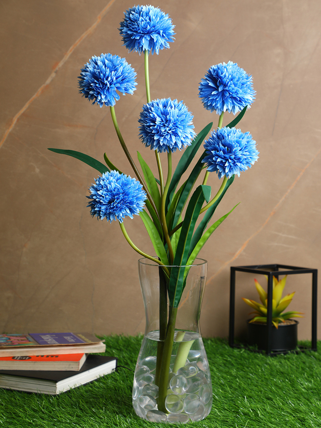 

PolliNation Set Of 2 Blue & Green Decorative Artificial BallMum Flower Stems