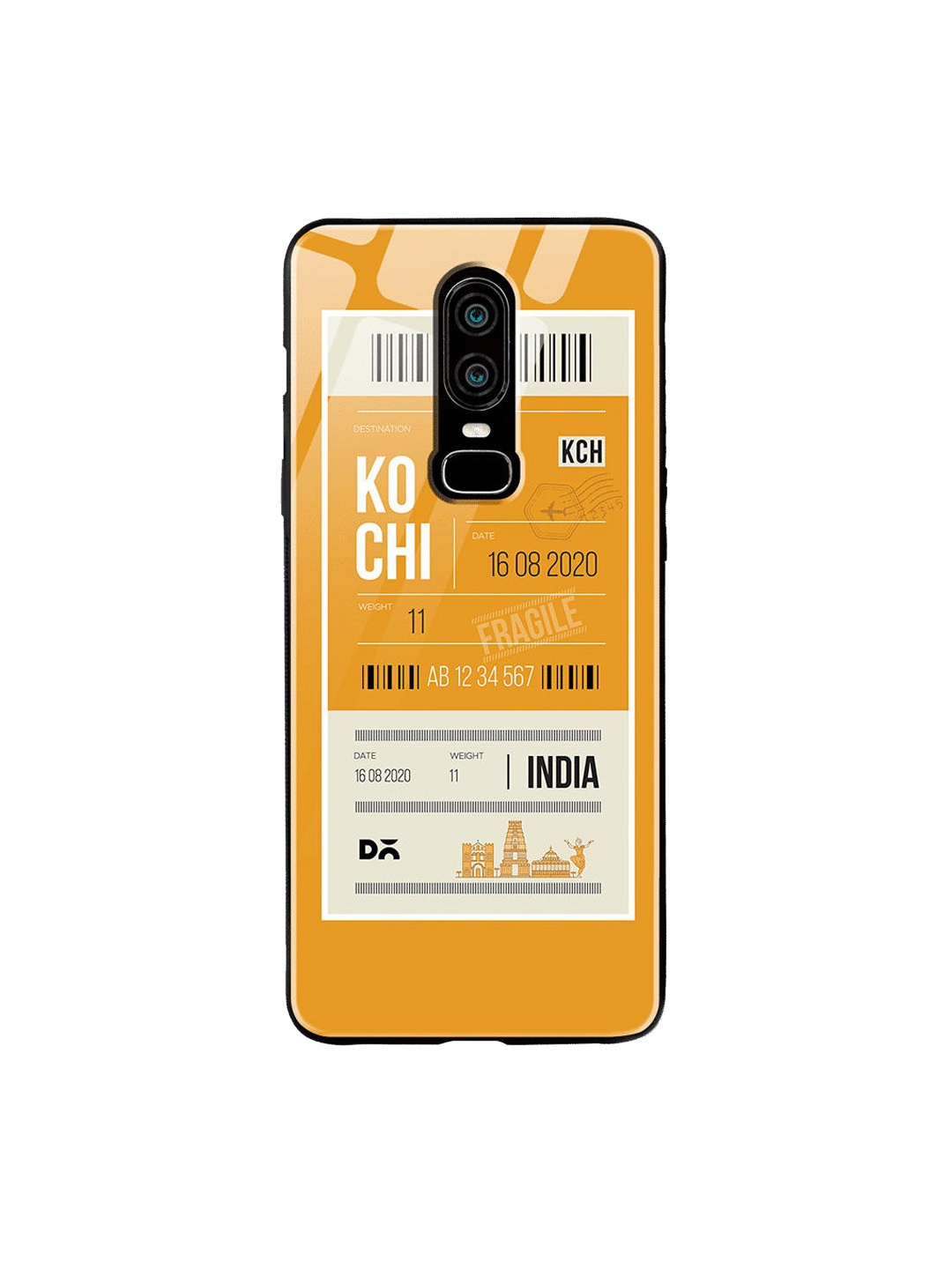 

DailyObjects Mustard Yellow & White Kochi City Tag OnePlus 6 Glass Case