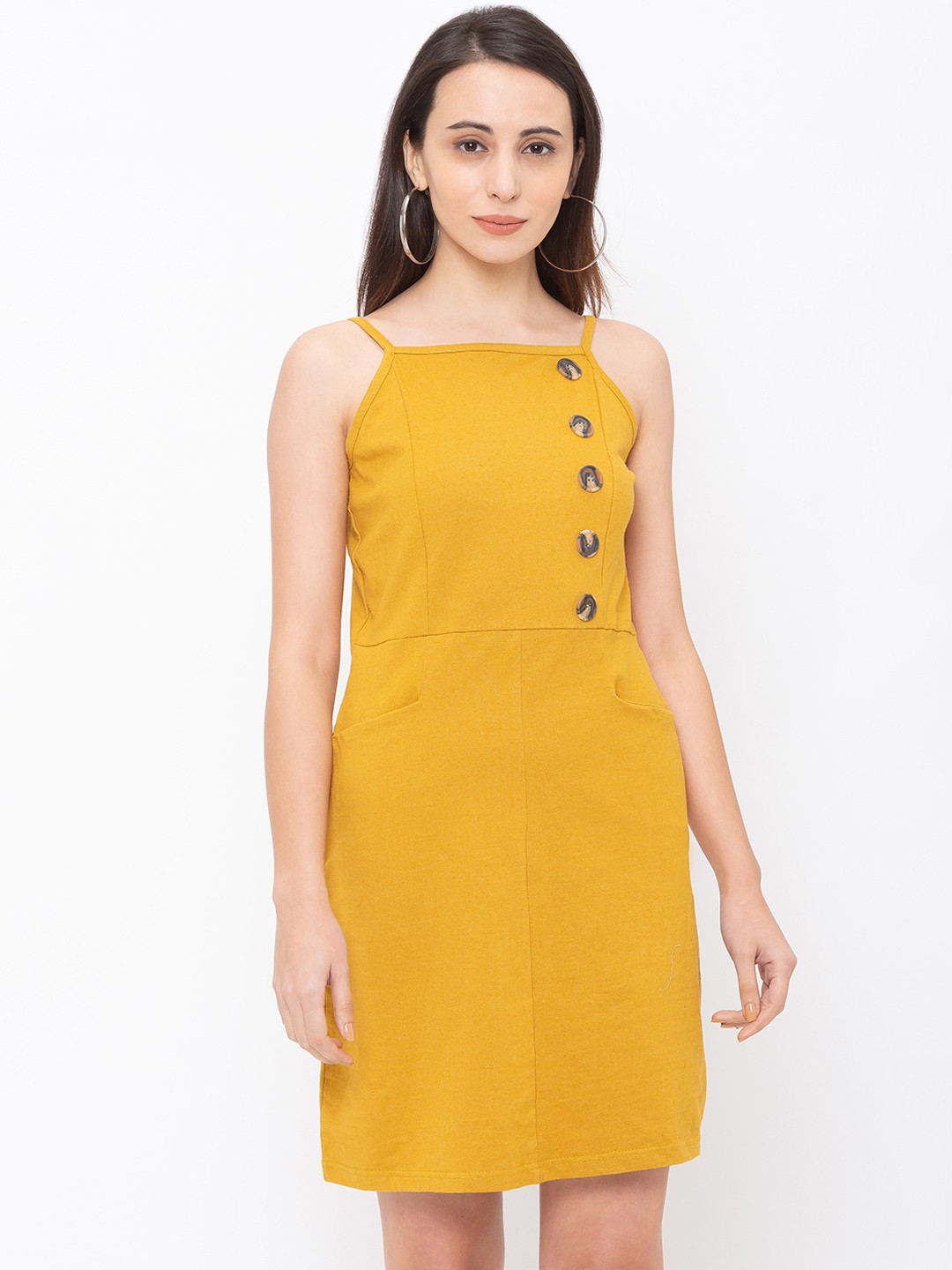 

Globus Women Mustard Yellow Solid Sheath Dress