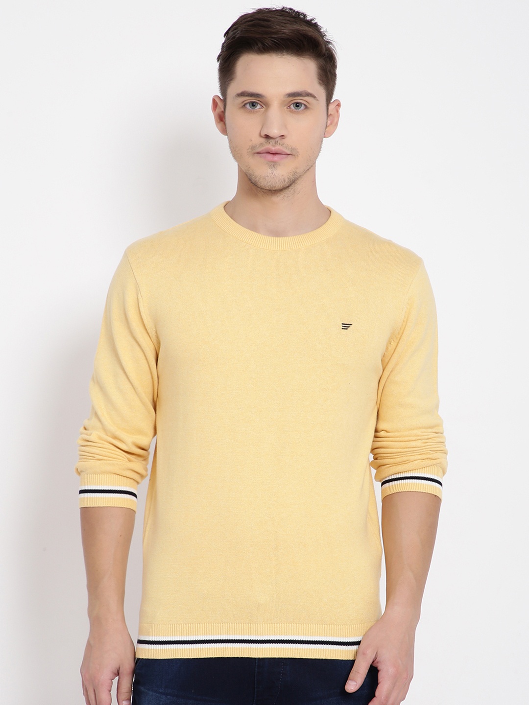 

t-base Men Yellow Solid Pullover Sweater