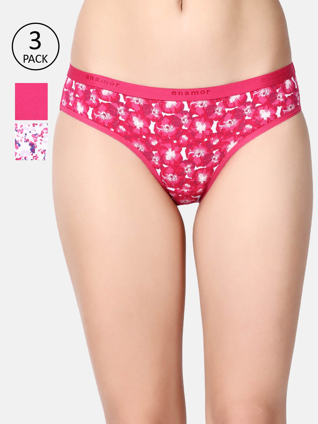 

Enamor Women Assorted Pack Of 3 Stretchable Cotton Bikini Briefs Full Coverage
